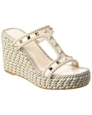 

Женские сандалии на танкетке Valentino Rockstud 90 из кожи и веревки, белые, Белый, NA