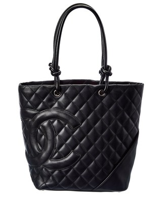 

Черная объемная сумка-тоут Chanel из стеганой кожи ягненка среднего размера Cambon (подлинные, бывшие в употреблении), NA