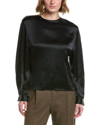 Vince Pleated Cuff Silk Blouse Womens  Xs