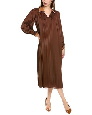 Женское шерстяное миди-платье Lafayette 148 New York Plisse с отделкой из кожи Xs