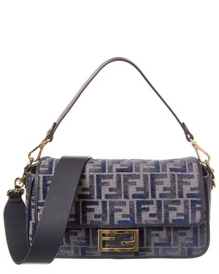 Fendi Baguette Ff Chenille & Leather Shoulder Bag Womens Blue