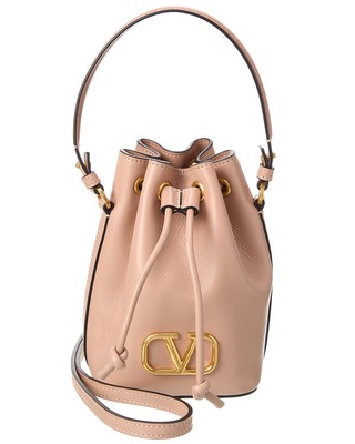 Фирменная мини-кожаная сумка-ведро Valentino Vlogo, женская бежевая Os