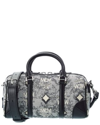 

Mcm Boston Mini Vintage Жаккардовая женская сумка через плечо из холста и кожи с монограммой, NA