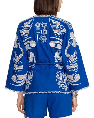 Pre-owned Johnny Was Jodie Linen-blend Easy Jacket Women's In Blue