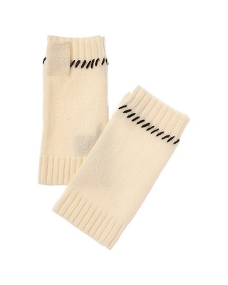Кашемировые перчатки без пальцев Forte Cashmere с контрастной отделкой по краю, женские белые