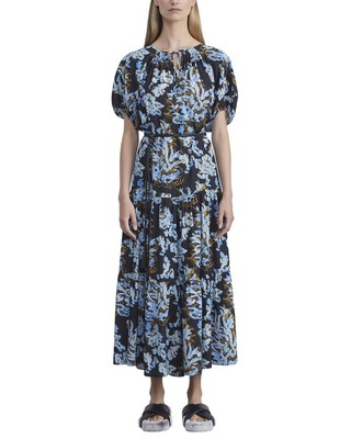 Pre-owned Lafayette 148 York Pleated Neck Dress Women's Xs/s In Black Multi