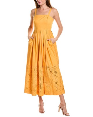 Elie Tahari Eyelet Midi Dress Womens Orange 12