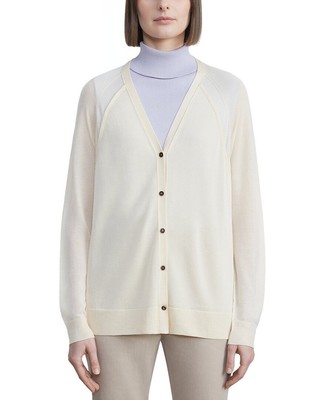 

Lafayette 148 New York Прозрачный женский кардиган из шелковой смеси на пуговицах спереди, Candlelight