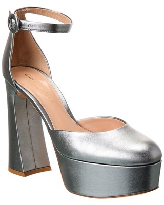 Женская обувь Gianvito Rossi Holly Leather Dorsay серебристого цвета 37,5