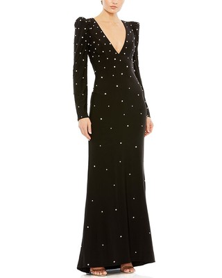 Женское платье с V-образным вырезом, инкрустированное стразами Mac Duggal, черное 4