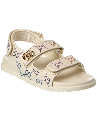 Женские парусиновые сандалии Gucci Double G Crystal