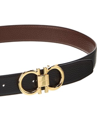Pre-owned Ferragamo Gancini Reversible & Adjustable Leather Belt Men's In Black
