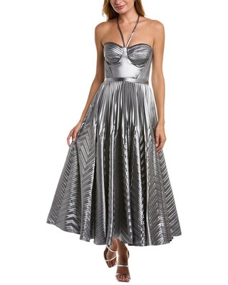 

Платье миди Marchesa Notte Halter Georgette женское серое, Серый