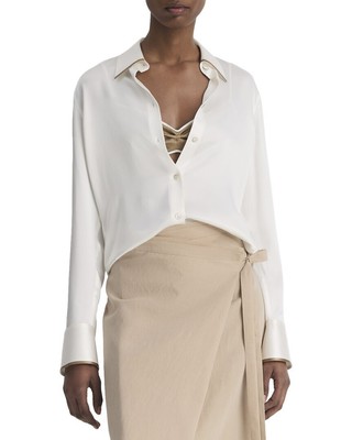 Vince Tipped Slim Silk Blouse Womens  L