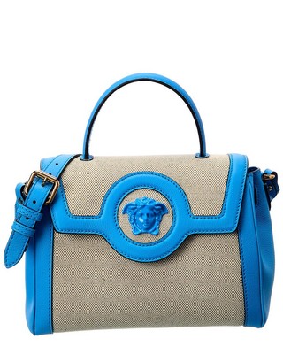 

Versace La Medusa Женская сумка-портфель среднего размера из ткани и кожи коричневая, NA