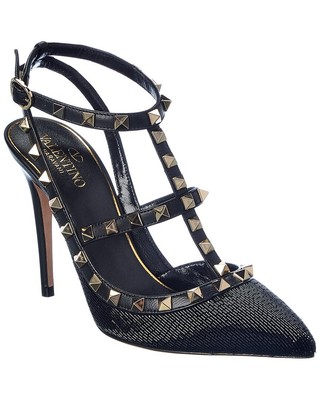 

Женские туфли-лодочки из атласа и кожи Valentino Rockstud Caged 100, черные 36,5, Черный, NA