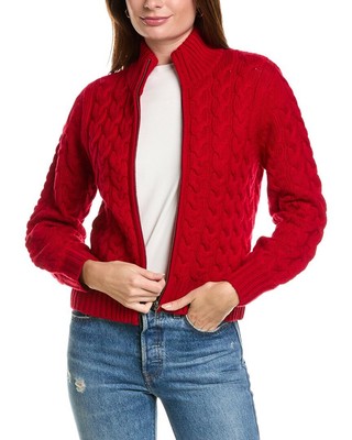 Женский кардиган из искусственной шерсти и кашемира Forte Cashmere Cable Zip красного цвета Xl