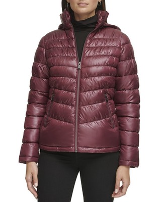 Короткое женское пуховое пальто на молнии Kenneth Cole красного цвета M