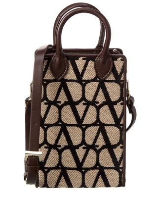 Женская сумка Valentino Mini Toile Iconographe из холста и кожи коричневого цвета Os