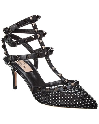 Женские туфли-лодочки Valentino Rockstud в клетку из сетки 65 и кожи с ремешком на щиколотке