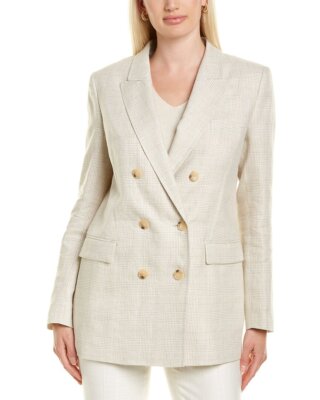 Pre-owned Lafayette 148 York Slade Linen Jacket Women's In Khakmkhaki Multi