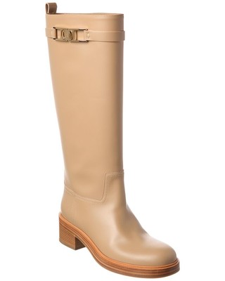 Женские кожаные сапоги до колена на цепочке Ferragamo Vara