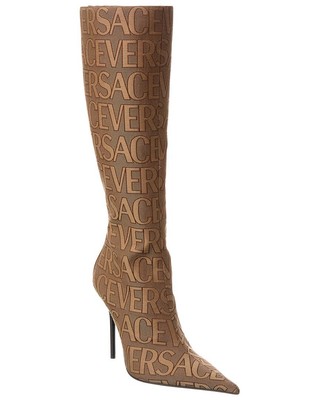 

Versace Женские сапоги до колена из ткани и кожи Allover, Коричневый, NA