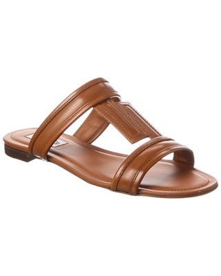Tod S Double T Strap Leather Sandal Womens Brown 35