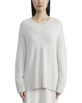 Pre-owned Lafayette 148 York Plus Deep V-neck Cashmere Sweater Women's In Buff Melange