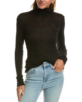 Женский топ из кашемировой смеси James Perse с воронкообразным вырезом в рубчик, черный 2