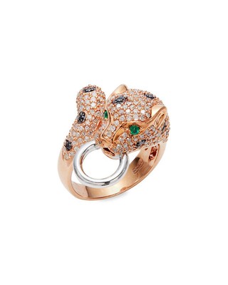 Effy Fine Jewelry 18K Rose Gold 0.75 Ct. Tw. Diamond & Emerald Ring Womens  7