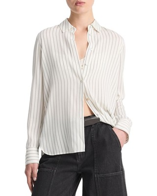 Vince Slim Fitted Silk-Blend Blouse Womens White M