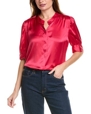 Elie Tahari Ruched Silk Shirt Womens Pink Xs