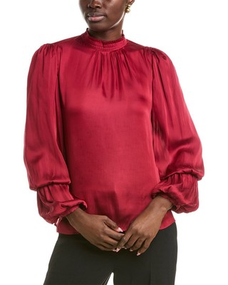 T Tahari Mock Neck Woven Blouse Womens Red Xs