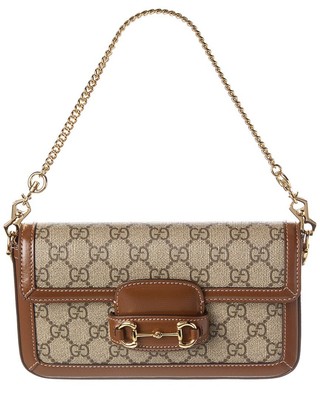Женская сумка через плечо Gucci Horsebit 1955 Mini Gg Supreme из холста и кожи коричневого цвета