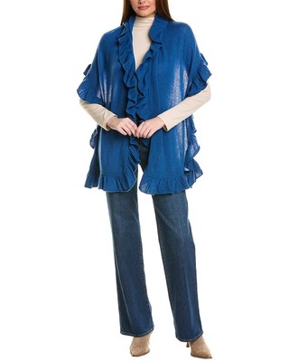 Женская накидка из кашемира с рюшами Forte Cashmere синего цвета