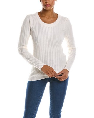 

Женский свитер Qi Cashmere из шерсти и смесового кашемира с пышными рукавами, Белый