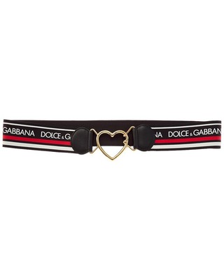 

Женский ремень с кожаной отделкой Dolce - Gabbana с логотипом и пряжкой в форме сердца, черный