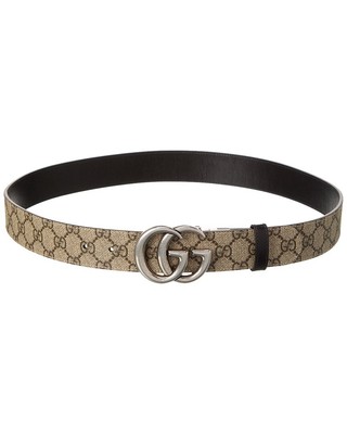 Pre-owned Gucci Reversible Canvas & Leather Belt Men's Black 95