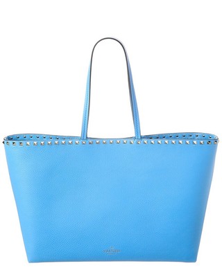 

Большая женская сумка-шоппер из зернистой кожи Valentino Rockstud, синяя, NA