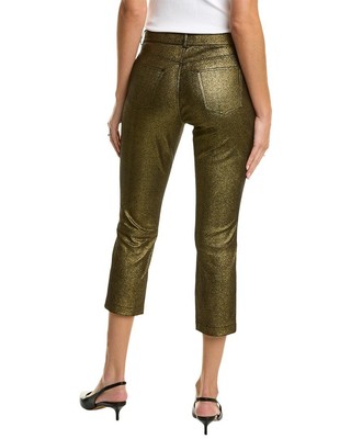 Pre-owned New York Lafayette 148 York Cropped Mercer Leather Pant Women's Yellow 38/2