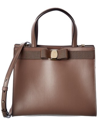 

Женская кожаная сумка-тоут среднего размера Ferragamo Vara Bow, бежевая, NA