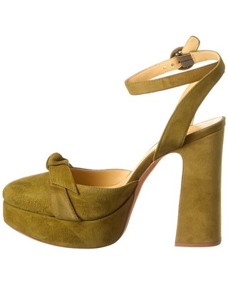 Pre-owned Alexandre Birman Clarita Vita 120 Suede Platform Pump Women's In Green