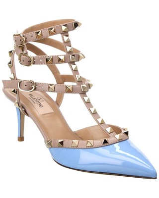 Туфли-лодочки Valentino Rockstud Caged 65 с лакированным ремешком на щиколотке женские синие 37