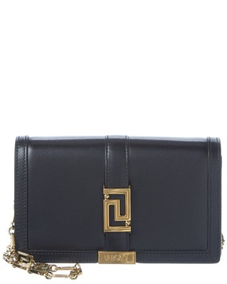 

Кожаный мини-кошелек Versace Greca на цепочке женский черный, NA