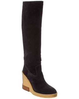 Tod S Suede Knee-High Wedge Boot Womens Black 41