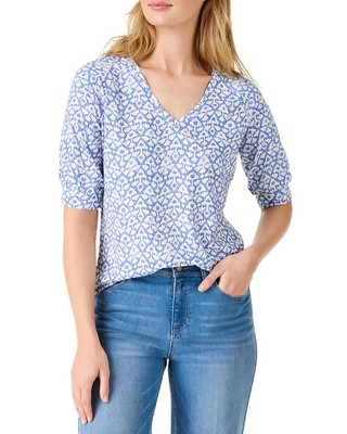 Nic+Zoe Dotty Ikat Elbow-Sleeve V-Neck T-Shirt Womens