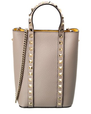 

Женская сумка-тоут из зернистой кожи Valentino Rockstud, серая, NA