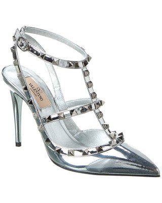 

Женские кожаные туфли Valentino Rockstud Caged 100, Серебряный, NA