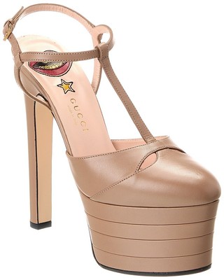 Кожаные туфли-лодочки на платформе Gucci Женские бежевые 36.5